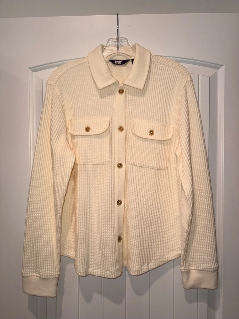 Lands' End Cream Waffle-Knit Utility Jacket